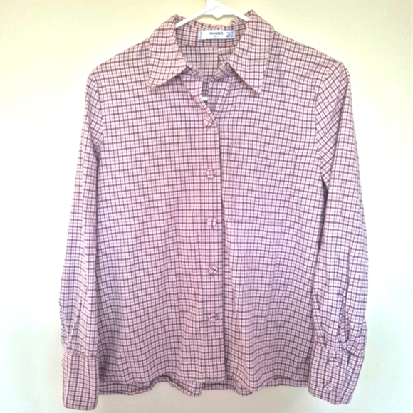 Mango Suit Pink Plaid Longsleeved Blouse – Size 2 - Picture 1 of 4